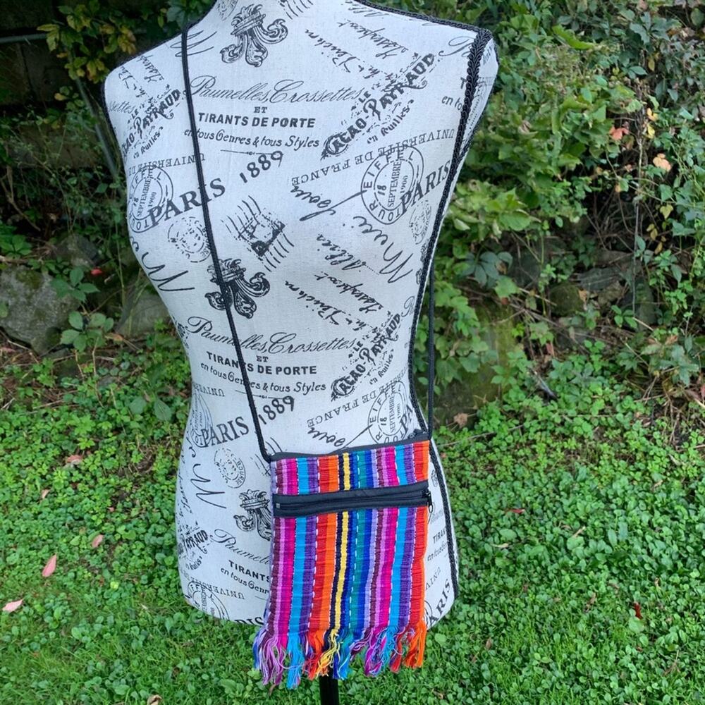 Rainbow double pocket string crossbody purse